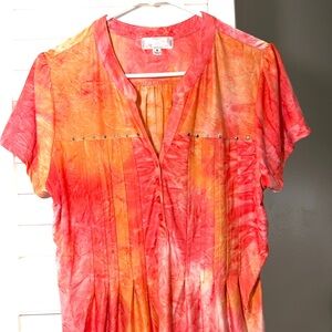 Shannon Ford Womens Short sleeve Blouse size M Orange Embellished Western Boho